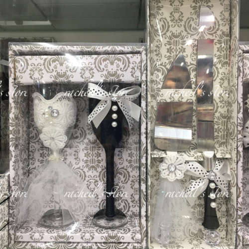 Wedding Wine/champagne glass set & Cake knife set