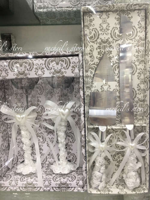 Wedding Wine/champagne glass set & Cake knife set