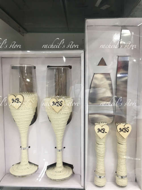 Wedding Wine/champagne glass set & Cake knife set