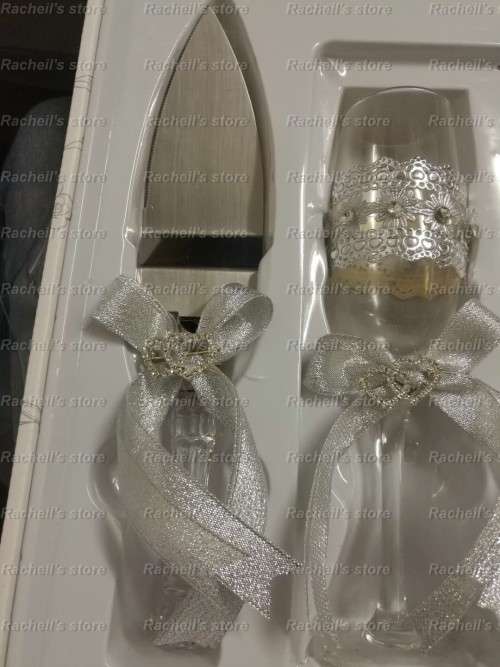 Wedding Glass & Cake knife set 4 pc*Local stock*