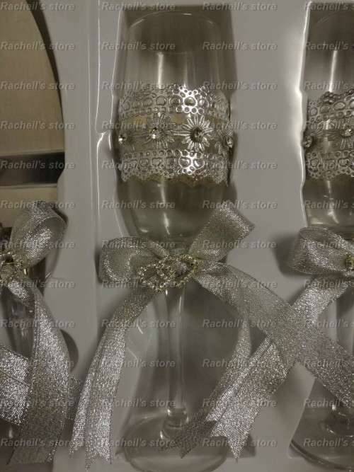 Wedding Glass & Cake knife set 4 pc*Local stock*