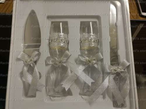 Wedding Glass & Cake knife set 4 pc*Local stock*