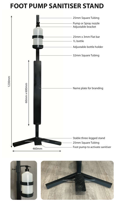 Foot operated sanitiser stand