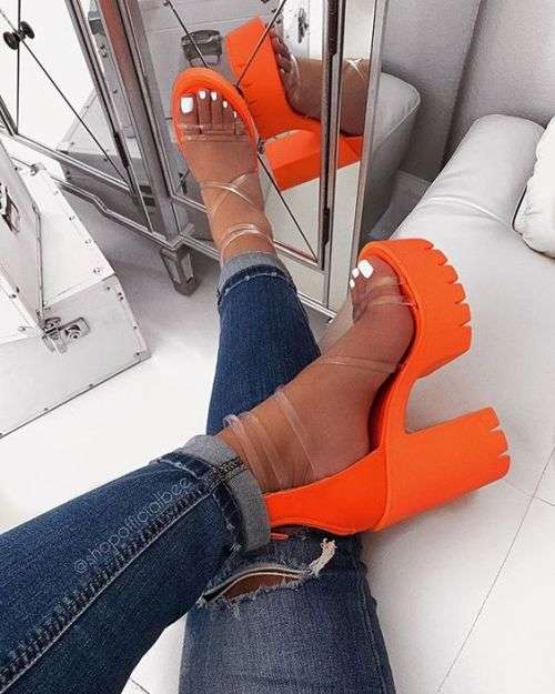 Aurora Block Heel - Neon Lime, White, Orange, Black