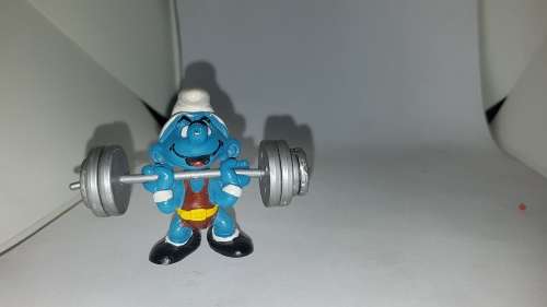 Smurfs 40507 Weightlifter Hefty Smurf Barbell Figure Vintage PVC Toy Schleich HK
