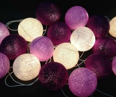 20 Purple Cotton Ball String Lights
