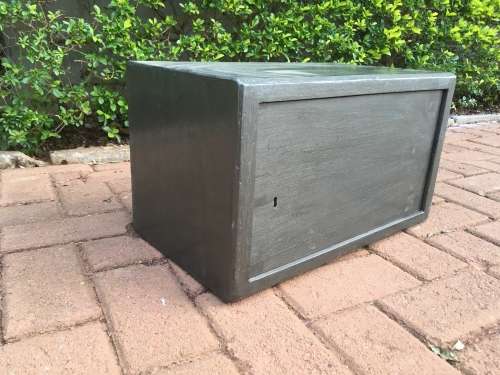 Steel wall safe. 45cm wide x 26cm high x 26cm deep.