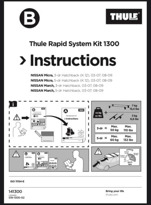 Thule 1300 Fit Kit for Nissan Micra