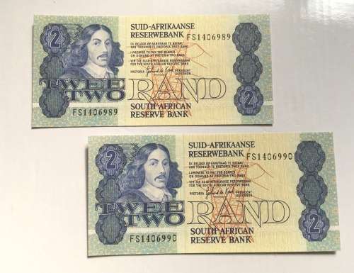 Uncirculated Crisp R2 Notes (Gerhard de Kock) Sequential Serial Numbers