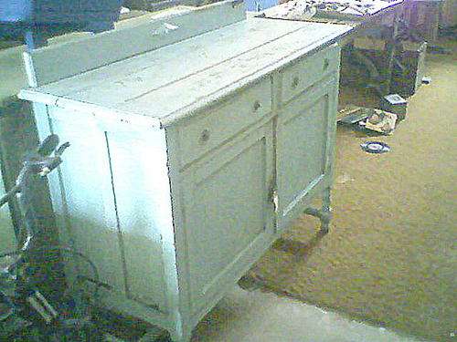 Painted old cupboard in light green- unrestored