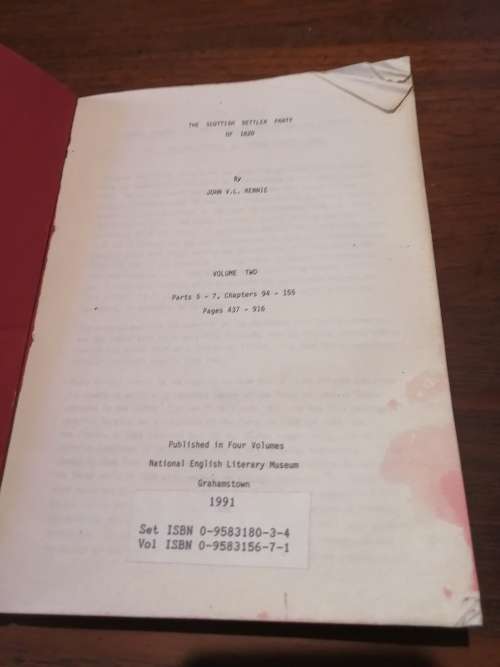 THE SCOTTISH SETTLER PARTY OF 1820 -  JVL Rennie (Volume 2)