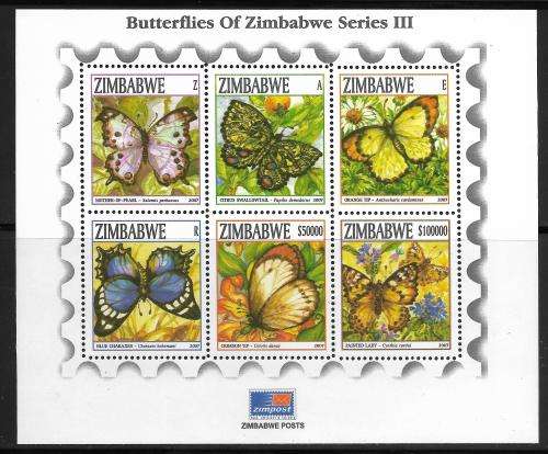 Zimbabwe 2007 MNH Butterflies m/s um