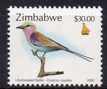 Zimbabwe 2000 MNH Lilac-breasted Roller um -  Birds SG Cat R40