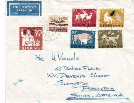 Netherlands 1964 Cover with mixed franking incl. complete 1964 Animal stamps/ Guide Dog