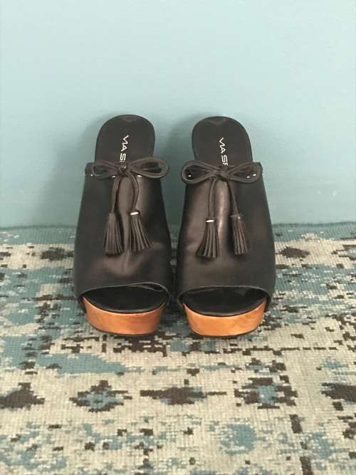 Black leather platform sandals