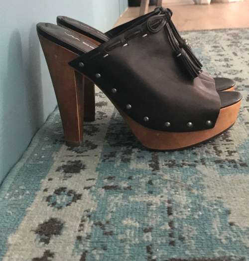 Black leather platform sandals