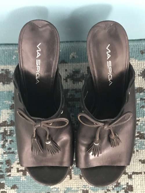 Black leather platform sandals