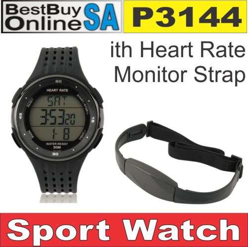 P3144 - Sports Watch with Wireless Chest Strap Heart Rate Monitor