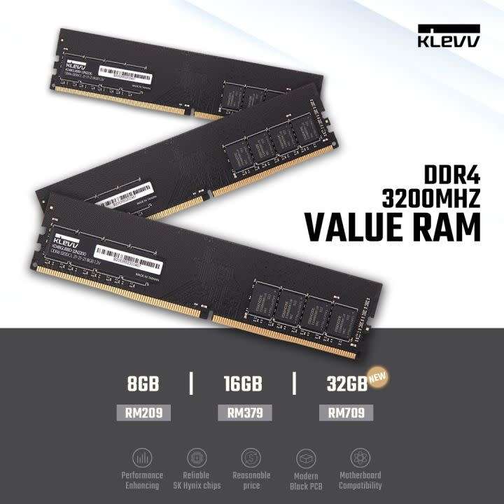 KLEVV DDR4 16GB 3200MHZ ** DESKTOP RAM ** GOOD CONDITION ** WARRANTY **
