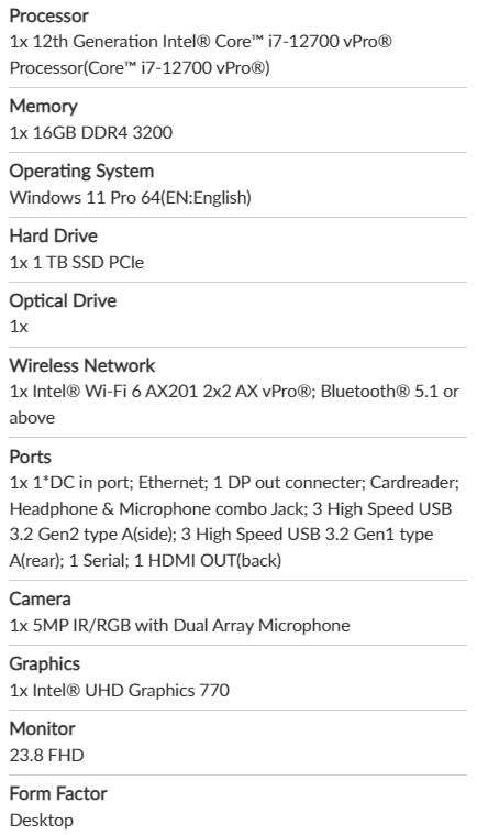 LENOVO THINKCENTRE M90A GEN 3 ** i7-12700 ** 16GB RAM  ** 1TB SSD ** 23.8`** WARRANTY 2028 **