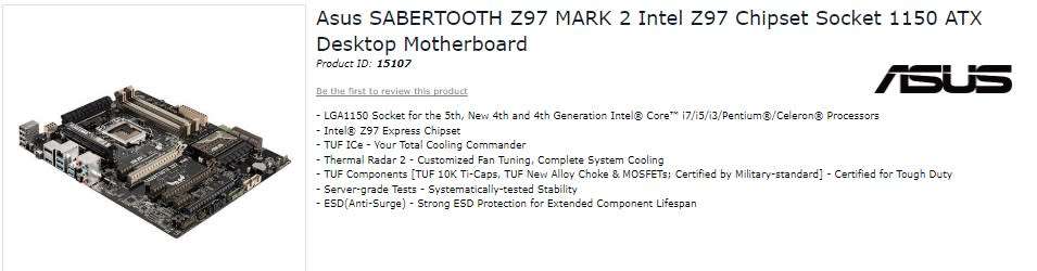 ASUS SABERTOOTH Z97 MARK 2 ** GAMING MOTHERBOARD ** GOOD CONDITION ** WARRANTY **