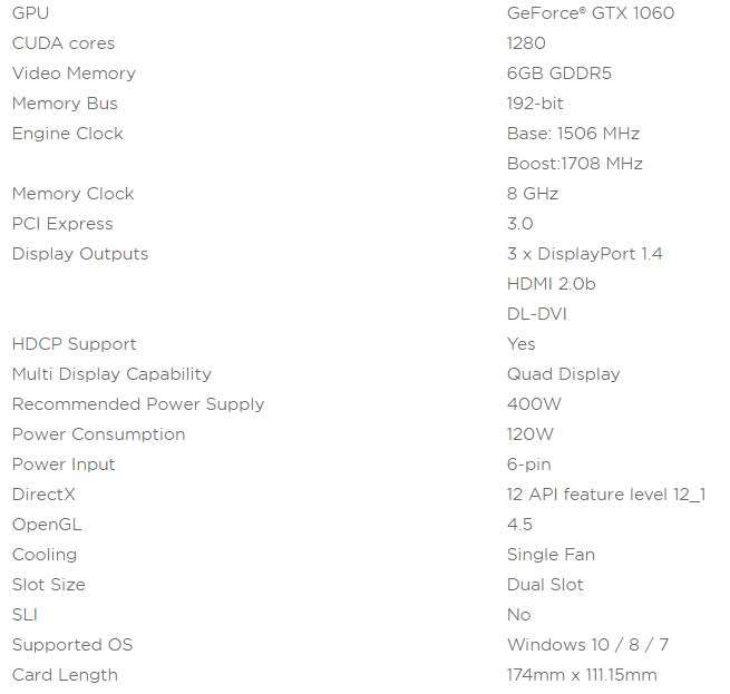 ZOTAC GTX 1060 MINI 6GB   ** GAMING GRAPHICS CARD ** GOOD CONDITION ** WARRANTY **