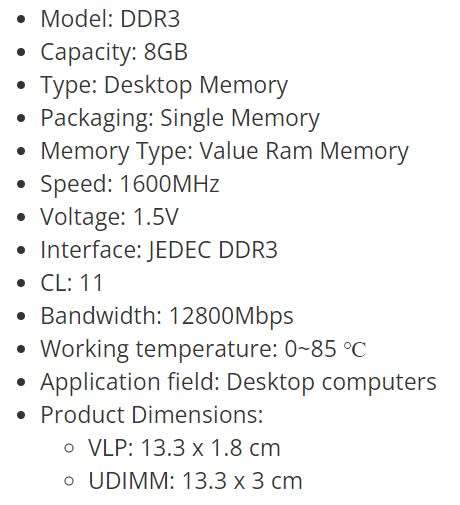KIMTIGO DDR3 8GB 1600MHZ ** DESKTOP RAM ** EXCELLENT CONDITION ** WARRANTY **