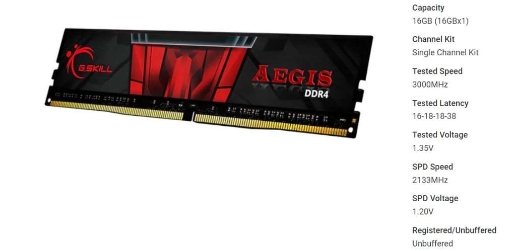 G.SKILL AEGIS DDR4 16GB (1X16B) 3000MHZ ** DESKTOP RAM ** EXCELLENT CONDITION ** WARRANTY **