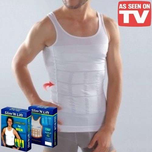 Slim 'n Lift Vest, Slimming vest for Men (WHITE/Black)