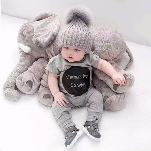 60cm Baby Kids Long Nose Elephant Pillows Soft Plush GREY/BROWN COLOUR