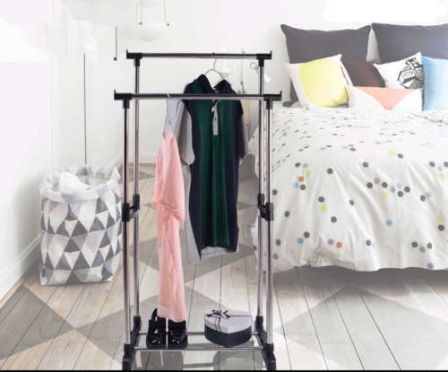 Deluxe double-Telescopic Bar garment rack with wheels