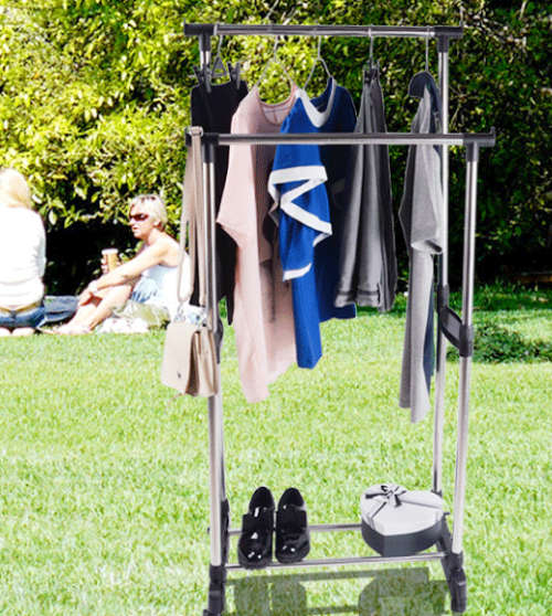 Deluxe double-Telescopic Bar garment rack with wheels