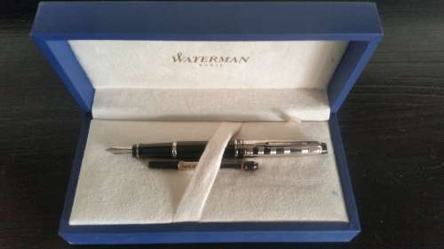 Waterman Expert Deluxe Black, Stainless Steel and Chrome Trim Fountain Pen