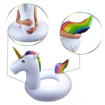 Giant Inflatable Rainbow Unicorn Water Float Raft Summer Swim Pool Beach Ring