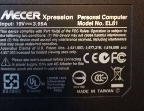 Older Mecer Xpression EL81 Laptop