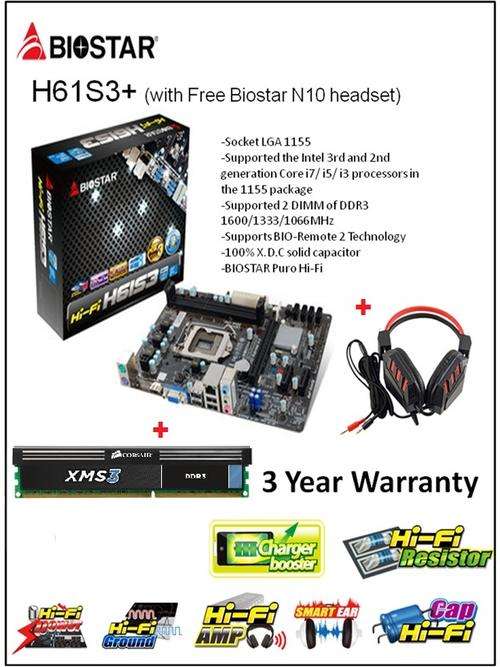 Biostar ''Hi-Fi'' H61S3-1155 Starter Combo*Brand New*