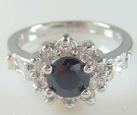 Beautiful 14kt white gold GP and  simulated black diamond ring.