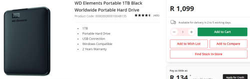 **BRAND NEW & SEALED** WD ELEMENTS 2.5` 1TB STORAGE USB HARD DRIVE - GRAB IT @ JUST R799!!