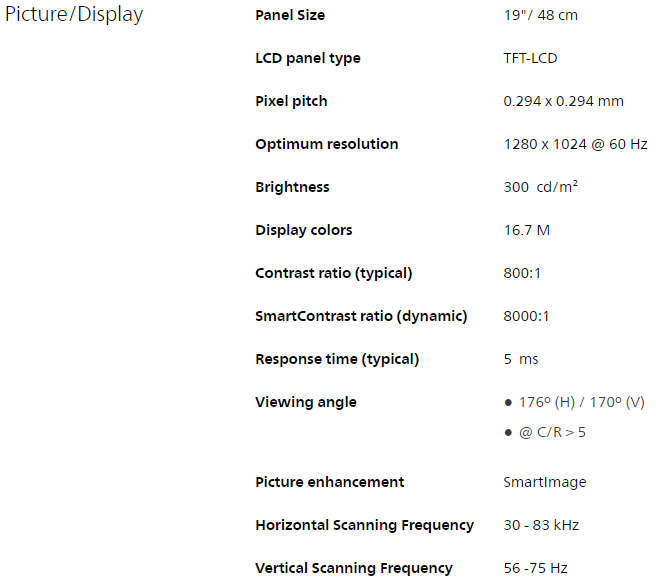 Philips 19 inch LCD Monitor 190S
