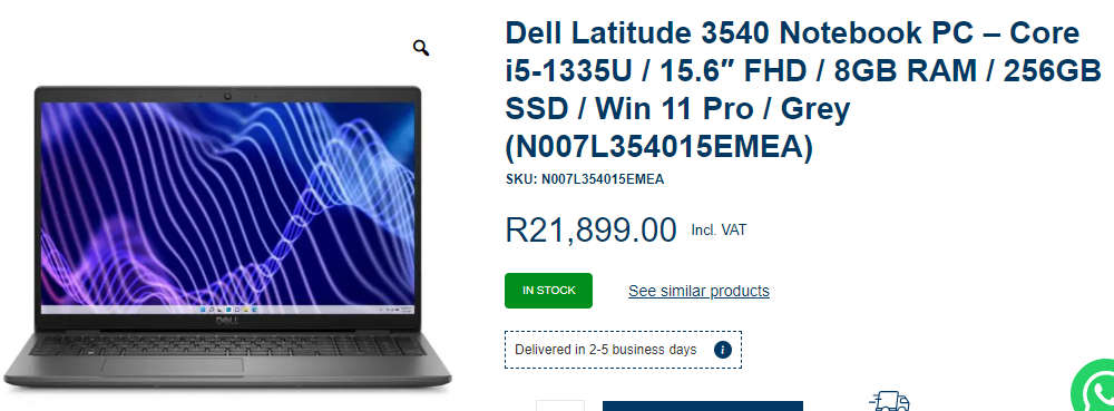 **BARGAIN BUY**DELL LATITUDE 3540 13th GEN CORE i5, 8GB RAM, 256GB SSD, FHD-GRAB IT@R8499!