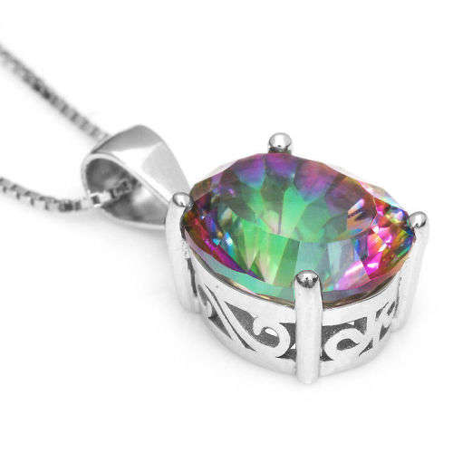 TOP QUALITY ELEGANT SOLID 925 SILVER MYSTIC TOPAZ PLUS 40Cm SILVER CHAIN