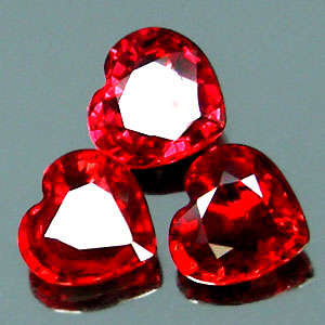 FERRARI RED RUBY HEART SET ( 3 pieces - 6.0 mm - 3.29 Total Ct)