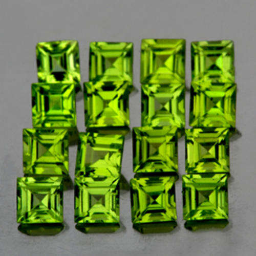 JUST JEWELS - QUALITY PERIDOT PRINCESS LOT (16 pce - 3mm - 2.5 Tct)