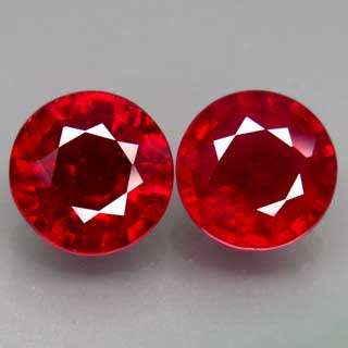 JUST JEWELS -  HOT RED RUBY PAIR (6.5mm - 3.21 TCt)