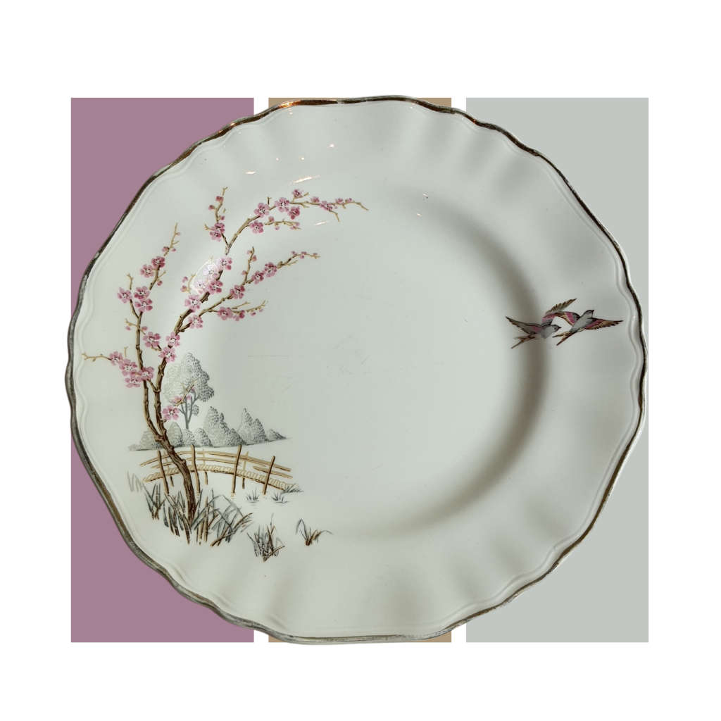 17cm Bread and Butter Plate- One fine Day, Cherry blossom, Pink, c1912