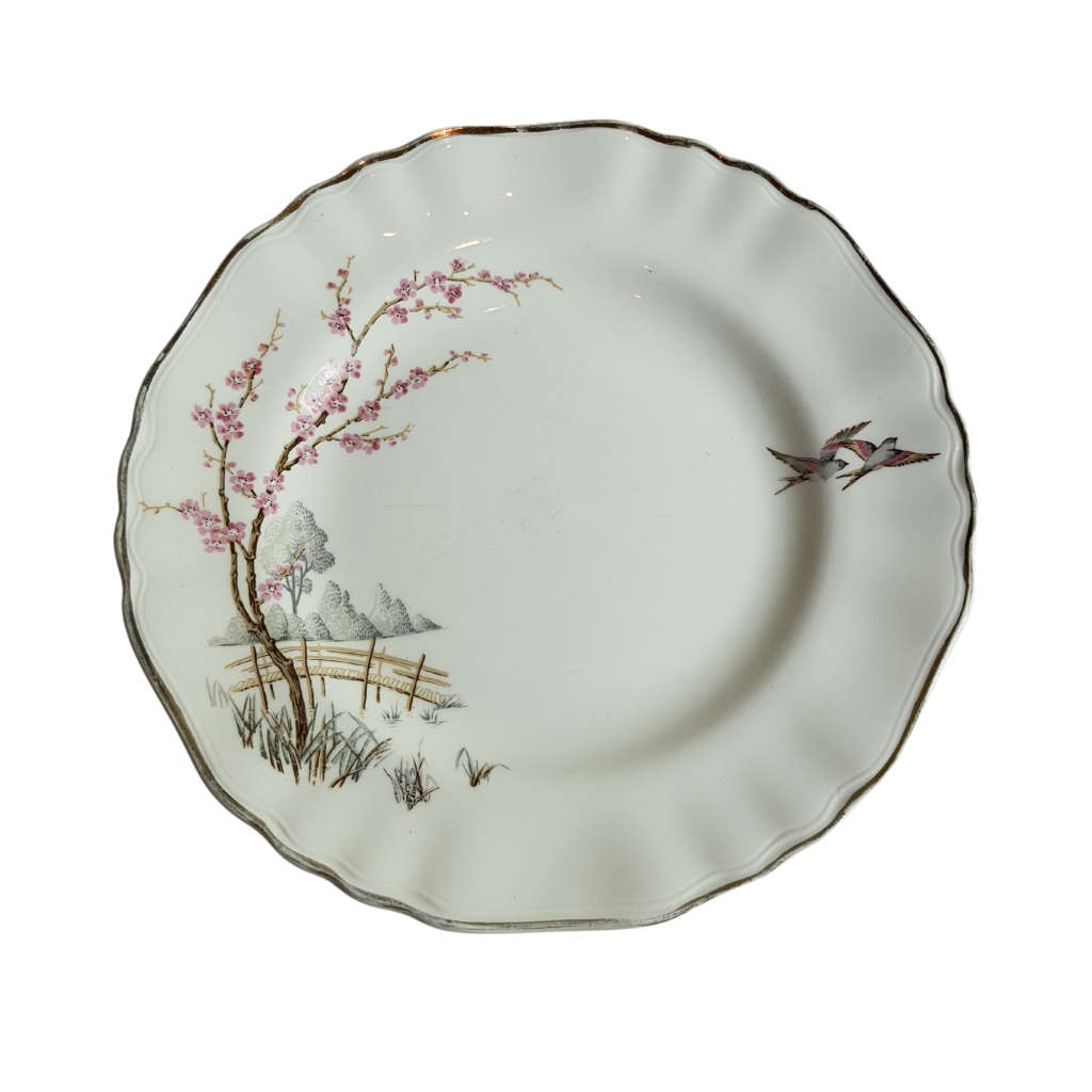 17cm Bread and Butter Plate- One fine Day, Cherry blossom, Pink, c1912