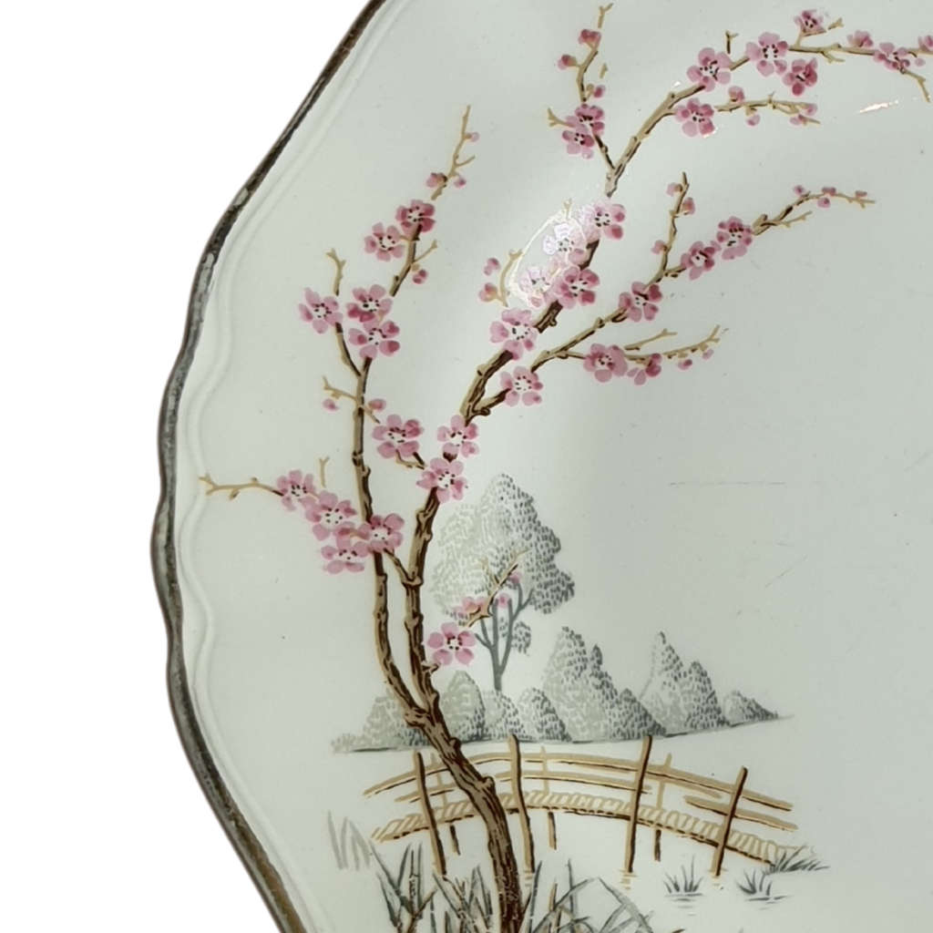 17cm Bread and Butter Plate- One fine Day, Cherry blossom, Pink, c1912