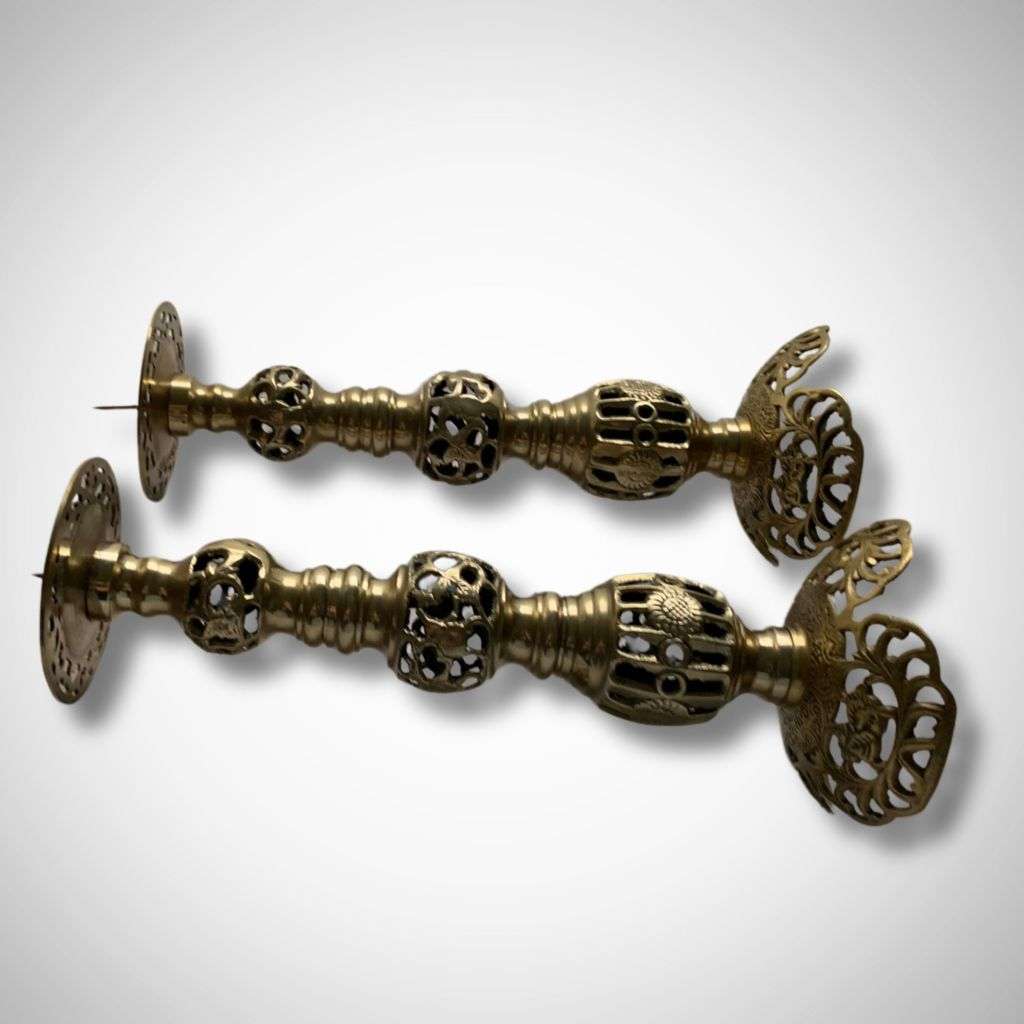 Pair of Solid Large Altar Candle Holders 37.4cm Solid Mid-Century Brass -  c1960