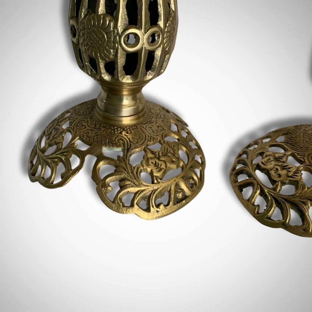 Pair of Solid Large Altar Candle Holders 37.4cm Solid Mid-Century Brass -  c1960