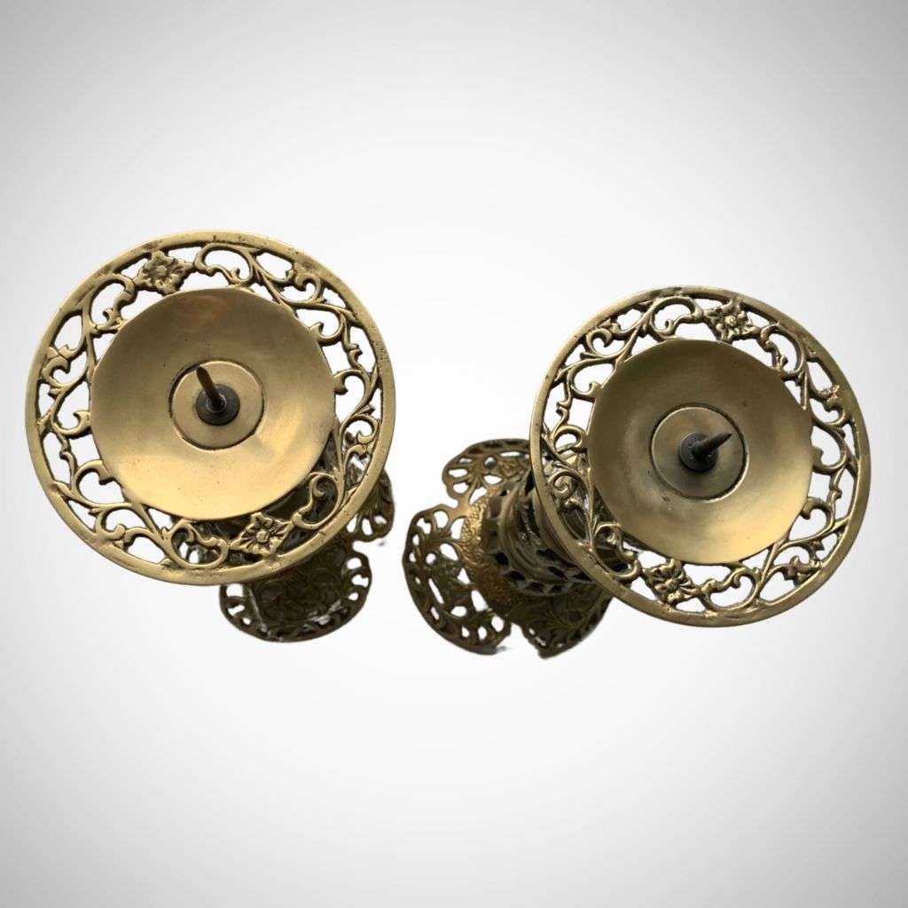 Pair of Solid Large Altar Candle Holders 37.4cm Solid Mid-Century Brass -  c1960